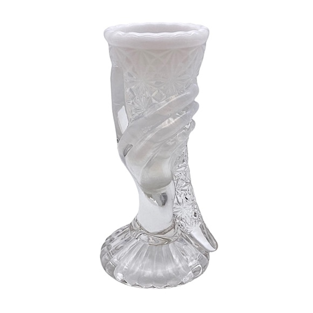 Vintage Fenton daisy and button white opalescent hand cornucopia bud vase